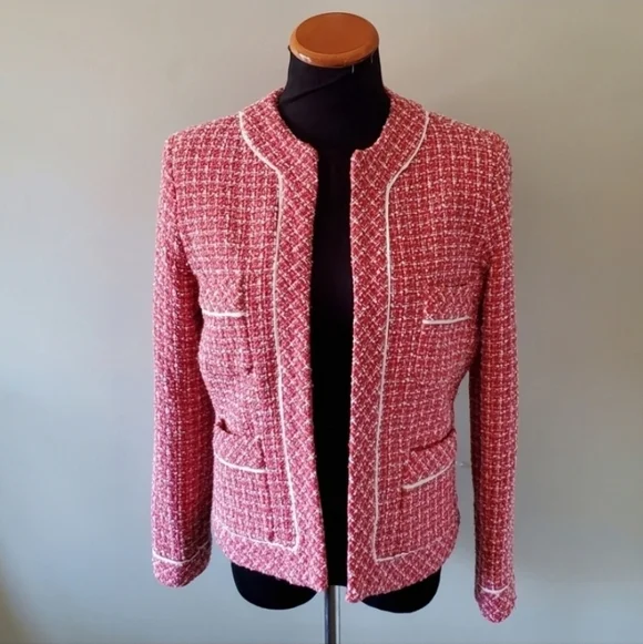 Anne Carson S Barbiecore Elle Woods Dainty Preppy Boucle Silk Tweed Blazer - Picture 2 of 13